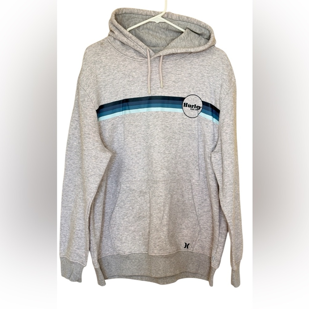 Hurley Heather Mauve Gray Hoodie XL Pullover Fleece Sweatshirt Striped Logo
